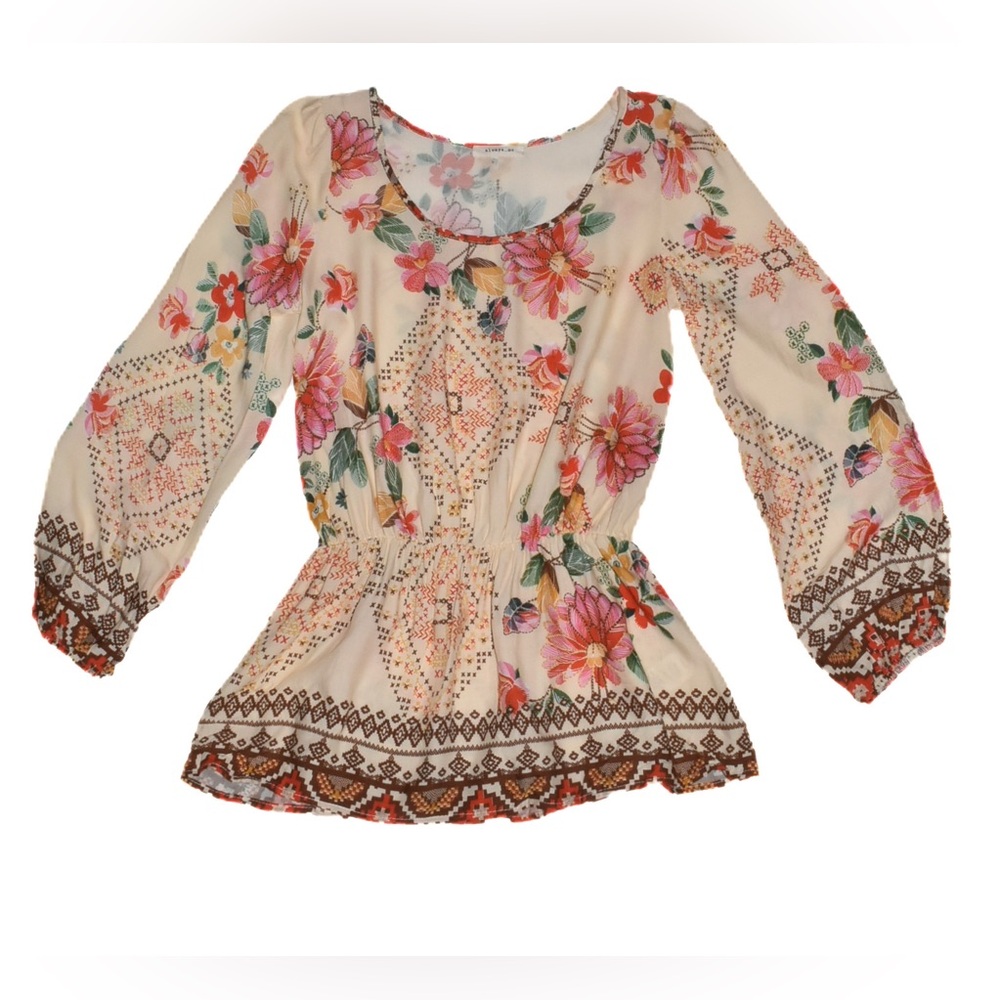 Colorful Floral Top with Gathered Waist - Picture 2 of 4